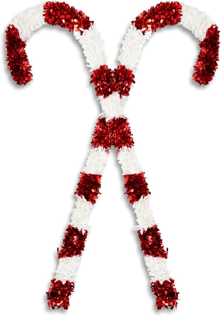 Bright Creations Giant Candy Cane - 2 Pack, 50 in, Red & White Tinsel - Garden & Outdoor Decor - Outdoor Tinsel Decor