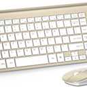 Wireless Keyboard and Mouse Ultra Slim Combo, TopMate 2.4G Silent Compact USB 2400DPI Mouse and Scissor Switch Keyboard Set with Cover, Batteries Included, for PC/Laptop/Windows/Mac - Gold White