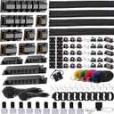 ELII 327 PCS Cable Management Kit 4 Cable Cable Sleeves,65 Cable Clips with 13Cord Holders,25 Roll Cable Organizer Straps,200 Fastening Cable Ties,20 Cable Zip Tie Mounts for Computer (Black)