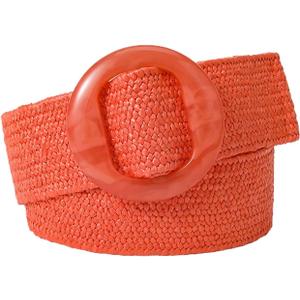 Women's Stretch Braided Belt Elastic Rattan Holeless O Ring Buckle Bohemian Summer Chunky Raffia Belt for Dress (Length 90 width 5.0 = S-XL)