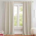 NICETOWN Natural Full Blackout Back Tab Linen Curtains 84" Long 2 Panels, Boho-Chic Thick Linen Blend Drapes for Bedroom, Thermal Insulated Window Covers with White Backing for Cafe Bar (42" Wide)