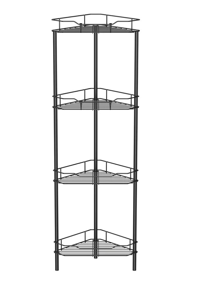 4 Tier Floor Standing Corner Shower Caddy Organizer Shelf with Hooks, Bathroom Shelves Stand Rack, Black