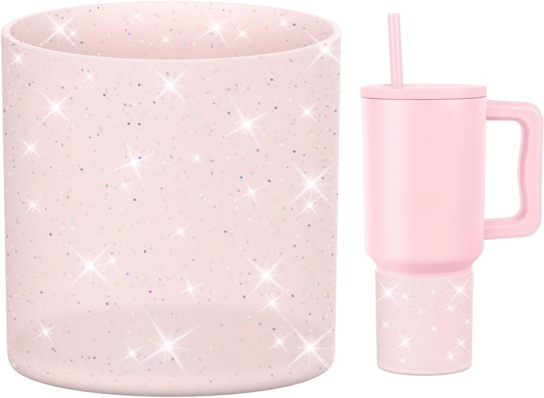 2 x Silicone Boot Compatible with Sinple Midern 24/30/40 oz Tumbler with Handle/Trek Pivot, Protective Anti-Scratch Bottle Bottom Sleeve Cover Compatible with Sinple Midern Tumbler (Bling Blush)