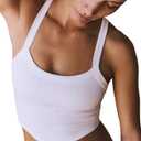 Free People Dupe Tops Ribbed Tank Tops for Women Workout Crop Tops White Racerback Going Out Tops for Woman, XS/ S