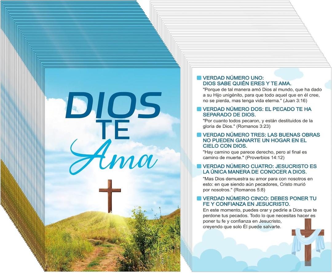 200 Pcs Spanish Gospel Tract Card Salvation Cards Pocket Holy Postcards Prayer Postcards Christian Inspirational Bible Verses for Christian Gifts Women Men (Dios Te Ama)