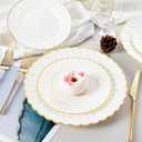 Lullaby 96PCS Ivory Scalloped Plastic Plates with Gold Rim, Disposable Elegant Plates Include 48pcs Dinner Plate 10.25", 48pcs Dessert Plate 7.5", Perfect for Daily Use, Wedding and Party