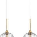 2Pack Glass Pendant Light, 7 Inch Modern Glass Pendant Light Fixture Brushed Gold Ceiling Hanging Lighting for Kitchen Island Dining Room Bathroom Bar Restaurant (Clear)