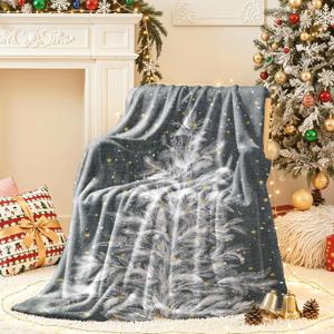 Lahome Christmas Blanket, Christmas Decorations Gifts for Women, Flannel Fleece Winter Holiday Blanket, Fluffy Cozy Soft Christams Throws for Couch Sofa Bed, ChristamsTree Pattern, Gray, 50" X 60"