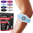 Sleeve Stars Tennis Elbow Brace for Women - Adjustable Tennis Elbow Strap, Golfers Elbow Brace for Men, Counterforce Brace for Tendonitis Relief, Fits 9"-23" (Single/Light Blue) (One Size)