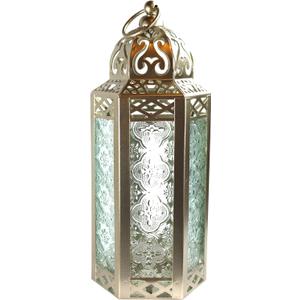 VELA LANTERNS White Gold Moroccan Candle Lantern Decorative Candle Holder Lamp for Table or Hanging, Ramadan Decorations, Indoor Home Decor, Outdoor Patio or Porch, Weddings, Medium