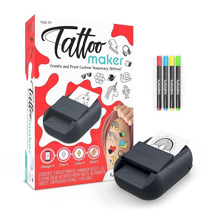 Hello Blink Temporary Tattoo Printer - Ink-Free Thermal Printing & Custom Temporary Tattoos - App-Based Design for Kids & Fake Body Art - Includes Transfer Sheets & Marker Set -Multicolor, Ages 8+