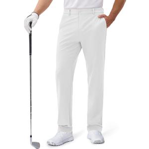 MAGCOMSEN Men's Golf Pants Classic Fit - 30"/32"/34" Stretch Water Resistant Quick Dry Flat Front Dress Pants with 5 Pockets (White)