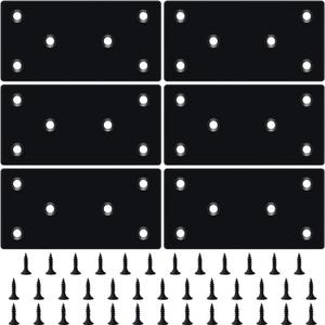 6PCS 3.11 x 1.57 inch Black Flat Mending Plate, Metal Bracket with Holes, Straight Steel Brace Fixing Joining Plate for Wood with 36PCS Screws
