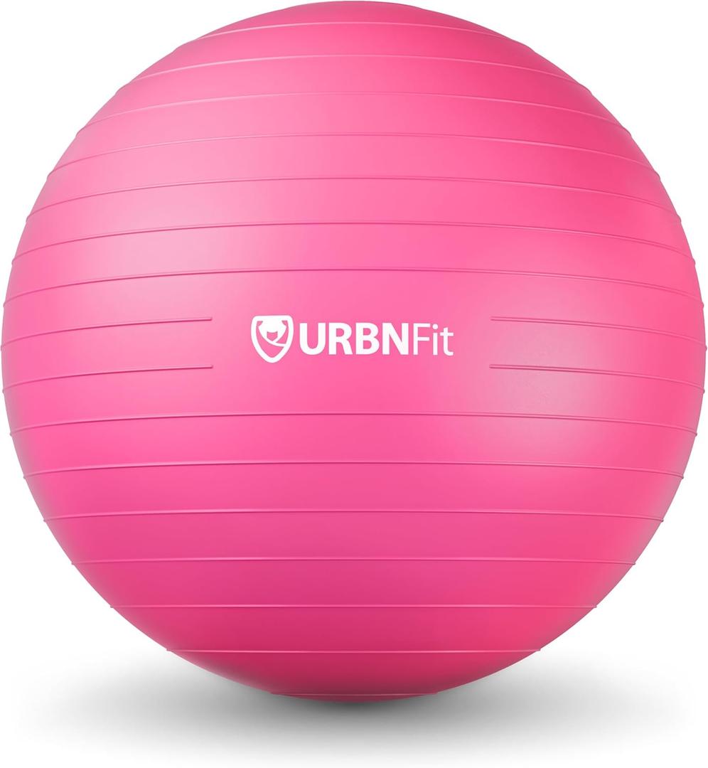URBNFit Exercise & Pilates Yoga Ball - Multiple Sizes for Fitness, Pregnancy, Stability, Balance, Core Workout - Anti-Burst Swiss Balance Ball w/Quick Pump - Office, Home, Gym (L (24" - 26") 65cm, Pink)