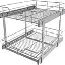 2 Tier Pull Out Cabinet Organizer 17" W X 22" D, Slide Out Drawers For Kitchen Cabinets, Pullout Drawers For Cabinets Capacity Heavy Duty Caddy, Cabinet Pullout Shelves Chrome-Plated,Bathroom Pantry