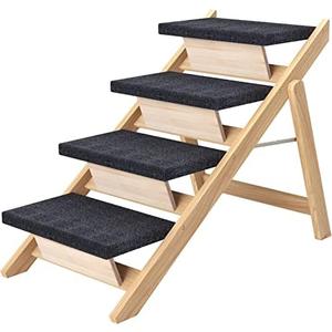 RunLexi Pet Stairs/Steps, Large Dogs Steps for High Beds, Sofa, Couch, Car, 2-in-1 Foldable Wood Dog Ramp with Non-Slip Pads, Safety, Durable Portable Dog/Cat Ladder Up to 110 lbs, 4 Steps