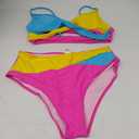 Adisputent Women's 2 Piece Colorblock High Waisted Wrap Spaghetti Strap Summer Swimsuit Bikini Set XXL