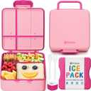Fimibuke Chill Bento Box for Kids Adult, Leak Proof Toddler Lunch Box with Ice Pack Keep Food Cold, BPA Free 4 Compartment Lunch Container with Utensils for Girl Boy School, Microwave Dishwasher Safe (Macaron)