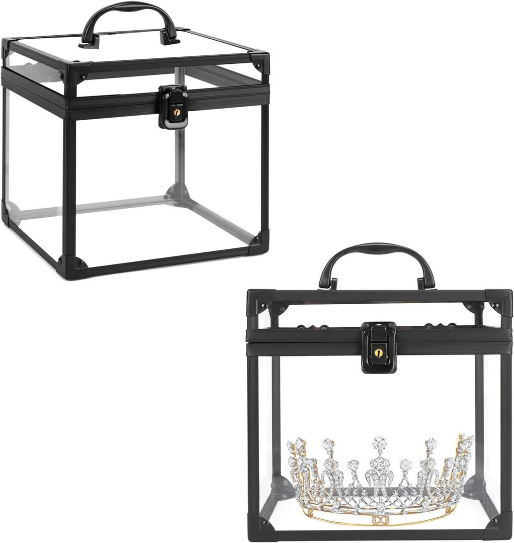 Crown Box, Clear Makeup Case,Cosmetic Organizer, Large Capacity Transparent Acrylic Artists Display Case for Vanity,Bathroom Counter or Dresser (Black)