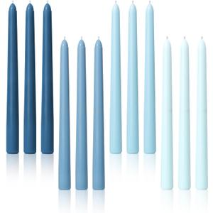 Viyffo 10 Inch Taper Candles, 12 Pack Blue-Unscented, Dripless Design Long Tall Tapered Candlesticks for Wedding, Dinner, Holiday, Party, Home Decor Natural Color Series