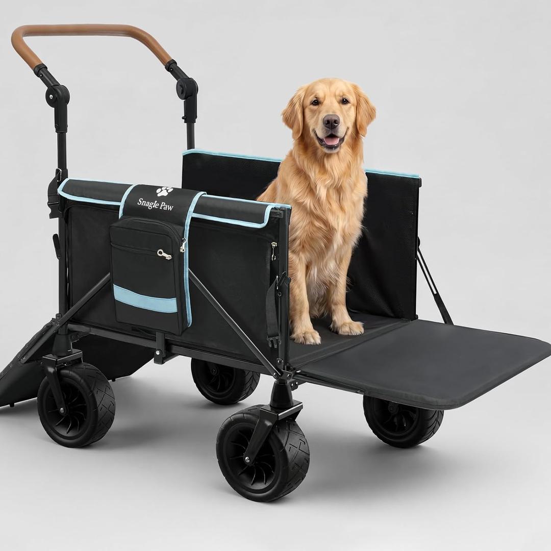 Extra Large Dog Stroller for Large Dogs up to 100lbs Anti-Slip Ramp for Senior, Injured & Arthritic Dogs | Foldable All-Terrain Pet Wagon, Shock-Absorbing Wheels with Brake, Expandable Tailgate,Blue
