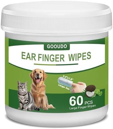 GOOUDO 60 Ear Finger Wipes for Dogs & Cats - Dog Ear Cleaner, Grooming Kit Care, Soft & Easy Otic Cleaning Pads, Remove Wax, Dirt & Stop Smelly, Itchy, Coconut Scent
