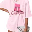 Oversized Western Cowgirl Shirts for Women Country Music Rock Band Tshirt (Pink, S)