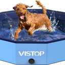 VISTOP Medium Foldable Dog Pool, Hard Plastic Shell Portable Swimming Pool for Dogs Cats and Kids Pet Puppy Bathing Tub Collapsible Kiddie Pool (37 inch.D x 7.8inch.H, Blue)