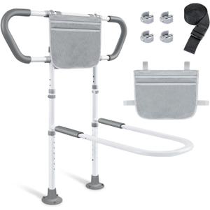 Bed Rails for Elderly Adults Safety: Adjustable Bedside Assist Rails with Storage Pockets, Non-Slip Handles, Sensor Night Light, 400LB Gravity Capacity (Stand-Compatible with Bed Frames 13.19" or Higher)