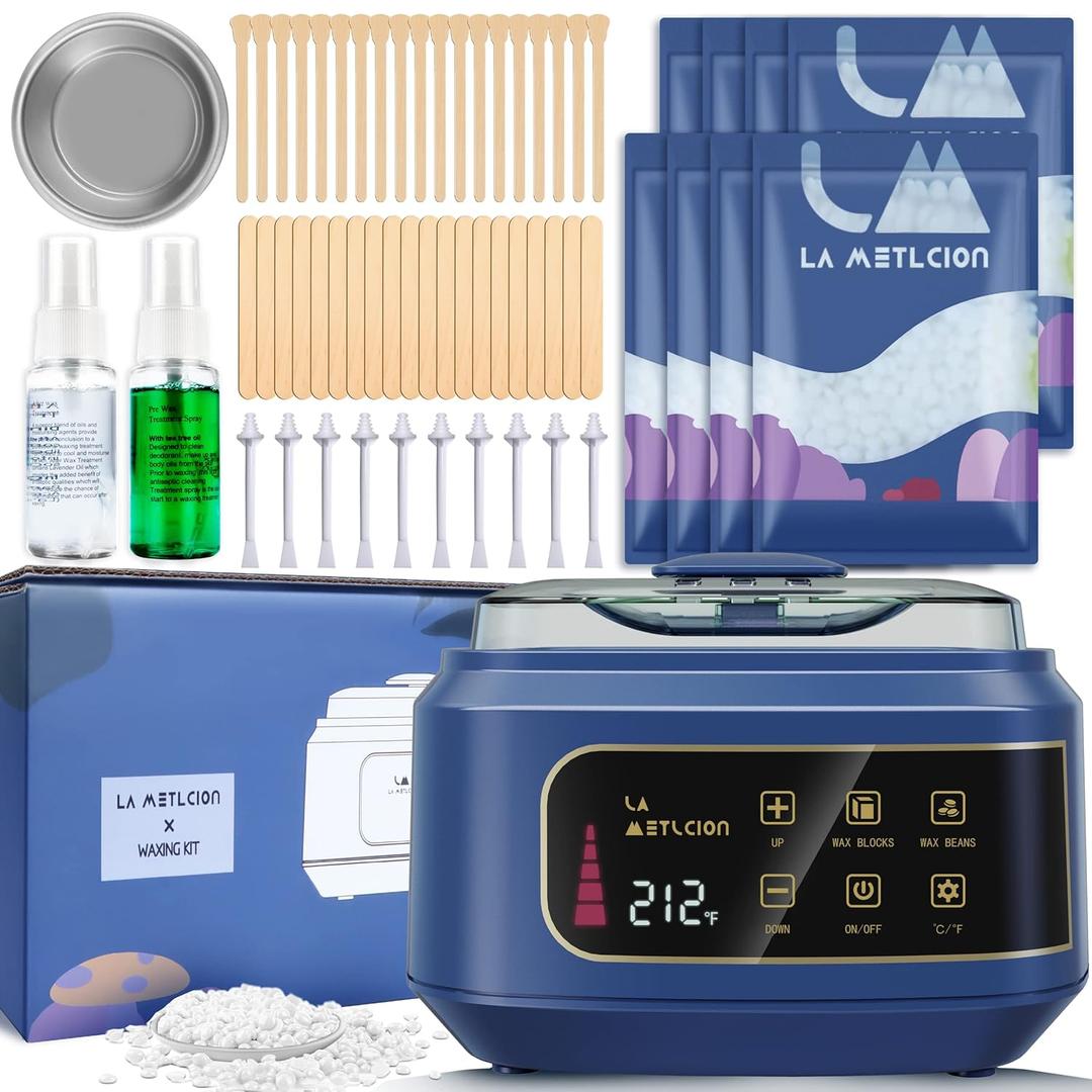 Smart Waxing Kit Wax Warmer For Hair Removal With Digital Display, 4.41lbs/2kg Hard Wax Beads, For Sensitive Skin, Armpit, Eyebrow, Bikini, Face, Nose, Legs