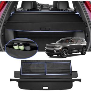 Cargo Cover for 2022 2023 2024 2025 Jeep Grand Cherokee (2 Row; WL) 4XE Accessories Trunk Cover with Extra Leather Pouch Retractable Security Shield Shade Cover pgraded Version
