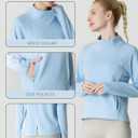Women's Fleeced Sweatshirt - Stand-Up Turtleneck, Side Pockets, Warm Fleece for Winter Daily Wear (Blue, S)