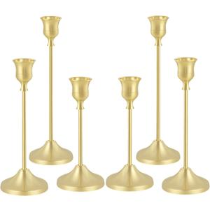 Candlestick Holders, 6PCS Gold Metal Taper Candle Holder Vintage Candlestick Holder Decorative for Home Decor Table Centerpiece Wedding Housewarming Gift