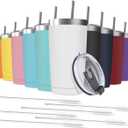 12 pack 20 oz Stainless Steel Insulated Tumbler with Straw and Lid, Double Wall Travel Coffee Mug Vacuum Insulated Bulk Tumbler, Suitable for Vehicle Cup Holders Assorted Colors
