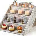 Jetec 4 Tier Wood Cupcake Display Stands Retail Wooden Craft Fair Display Riser Rustic Dessert Holder Rack Soap Stand for Craft Show Baby Shower Cupcakes Candy Wedding Party(Retro White)