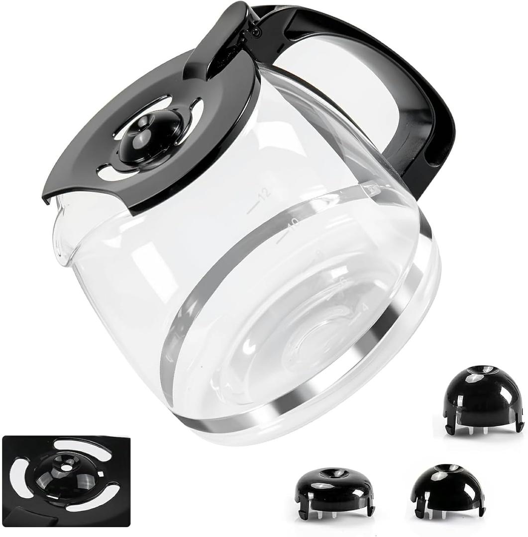 12-Cup Glass Coffee Carafes Replacement Pot 49902 Compatible with Hamilton Beach FlexBrew 12 Cup Coffee Carafe Maker 49904, 49915, 49905, 1 Pcs Carafe+3 Buckles