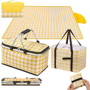 14L and 36L Picnic Basket with 7.9x7.9in Blankett for Couples, 4-6,Insulated Grocery Collapsible Cooler Bags with Handles, Camping Gear Accessories, Tailgating Essentials for Family,Summer Gift, Small