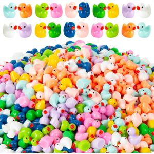 1000Pcs Mini Resin Duck Bulk Tiny Duck Figurine for Fairy Garden Landscape Aquarium Potted Plant Decoration Prank Game DIY Ornament Party to Hide, Party Toys Crafts Decor, 10 Colors (Solid Multicolour)