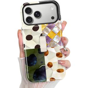KANGHAR Compatible with iPhone 17 Pro Case, Support for MagSafe, Silicone Checkered Spot Cute Pattern, Finger Hold Wristband Kickstand Camera Protection Soft Slim Phone Case for Girls Women -Colorful
