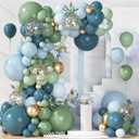 Ouddy Party 149Pcs Dusty Blue Green Pastel Blue Gold Balloon Garland Kit Different Sizes 18 12 10 5Inch, 6Pcs 18Metallic Gold Confetti Balloons for Baby Shower Wedding Birthday Boho Party Decorations