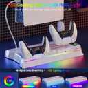 PS5 Cooling Station Stand RGB with Dual Controller Charging Station for PlayStation 5 Console, PS5 Accessories Incl. Controller Charger, Cooling Fan, Headset Holder, 3 USB Hub (color-white)