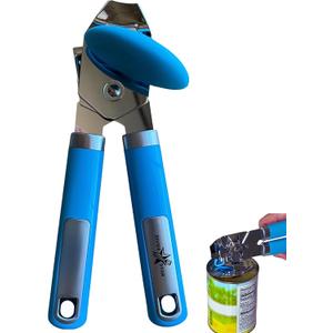 Manual Can Opener for Seniors  Easy-Turn Knob, Cleaner Edge Cutting, Magnetic Lid Lifter, Heavy-Duty Carbon Steel Blade, Ergonomic Comfort Grip  Blue