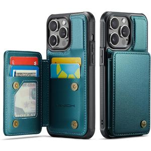 Vinich for iPhone 14 Pro Wallet Case with Card Holder, RFID Blocking Credit Slots Kickstand Shockproof Phone Cover for Women Men, Bluish Green