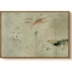 Classic Minimalist Sage Green Abstract Framed Canvas Wall Art, 16x24 Inch with Soft Tones Large Boho Painting Print, Modern Living Room Bedroom Bathroom Office Home Decor