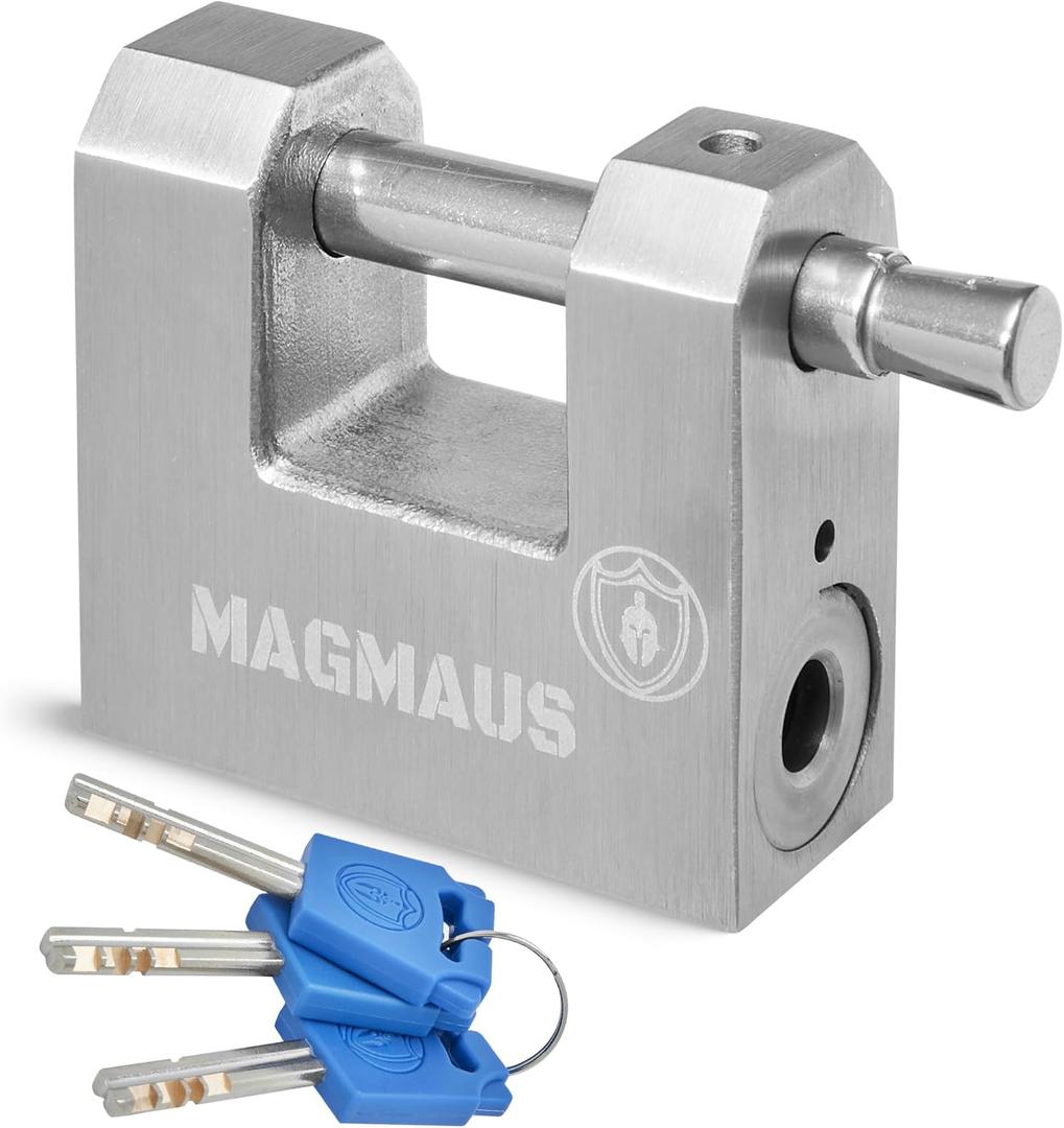 Magmaus RTL50 Heavy Duty Lock for Shipping Container - [Weatherproof] - Secure Outdoor Lock for Storage Unit, Gate, Shed, Fence, Door - 3 Keys (50mm, Silver)
