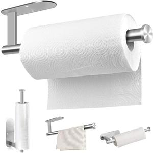 MGahyi Paper Towel Holder Wall Mount, Self Adhesive Or Drilling Under Cabinet Kitchen, 13.2 inch Stainless Steel Paper Towel Roll Rack, Towel Roll Hanger for Bathroom(Silver, Rectangle)