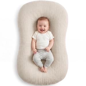 Muslin Baby Lounger Cover 1 Pack, Cotton Soft Breathable Infant Nest Slipcover, Envelope Closure, Compatible with Snuggle Me Loungers, Machine Washable, Cover Only, for Boys Girls(Beige)