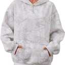 Women Camo Hoodies Oversized Maple Leaf Fleece Hooded Sweatshirt Long Sleeve Fall Trendy Pullover Hoodie with Pocket (Small, Grey White)