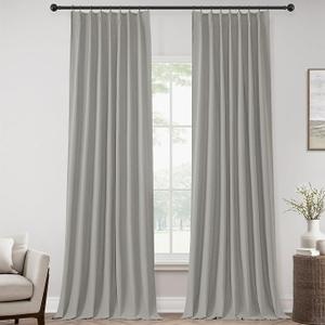 ChrisDowa Cream Pinch Pleated Blackout Linen Curtains 105 inches Long 2 Panels for Living Room Bedroom Farmhouse Room darking Thermal Insulated Back Tab Hooks Rings Window Treatment Drapes, 40x105