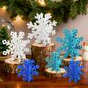 12 Pcs Christmas Snowflake Decorations - 3D Snowflake Table Centerpieces, White Wooden Snowflakes for Winter Wonderland & Holiday Table Decor (White, Blue, Dark Blue)